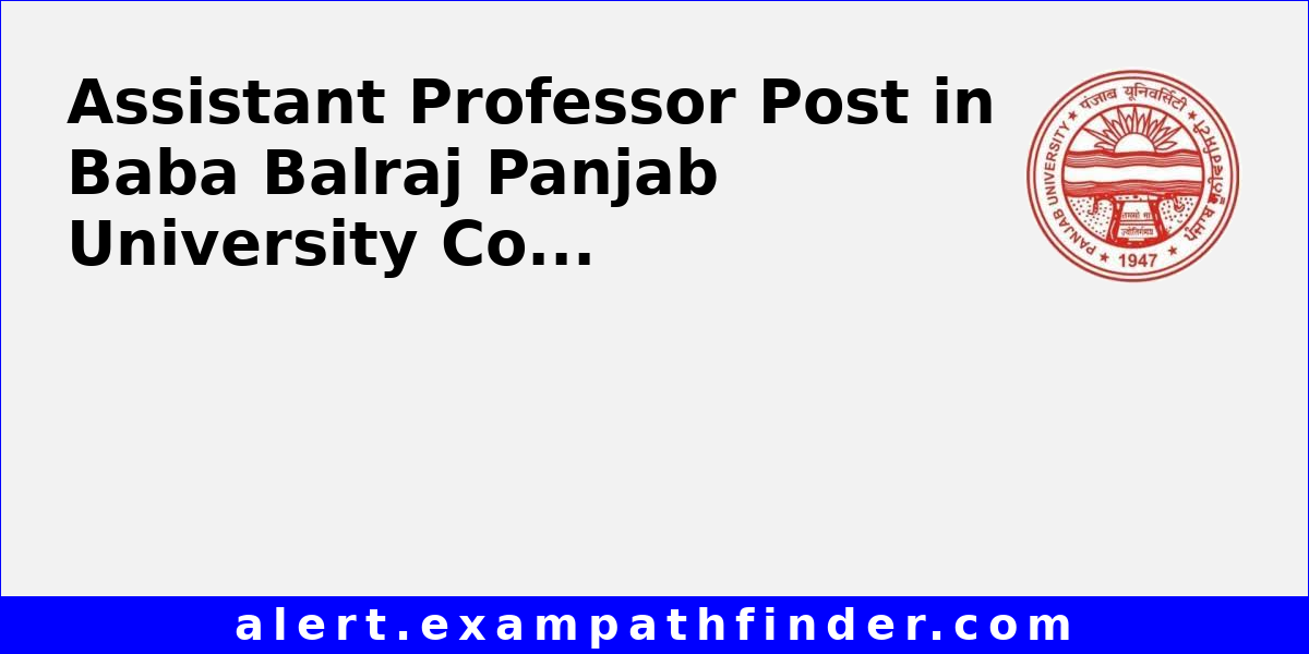 Assistant Professor Post in Baba Balraj Panjab University Constituent ...